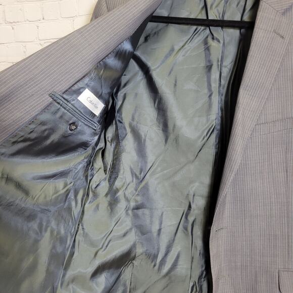 Calvin Klein Sport Coat Blazer Suit Jacket Mens 44R 100% Wool Gray Pinstripe - Picture 3 of 5